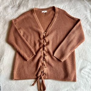 Entro brand sweater with lace up front, color rust, size medium